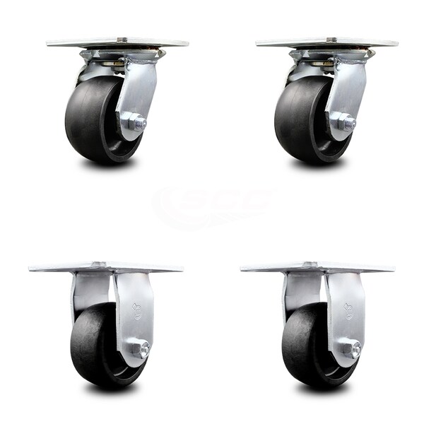 4 Inch Glass Filled Nylon Caster Set with Ball Bearings 2 Swivel 2 Rigid SCC